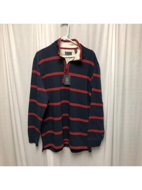 Arrow Newport Sweatshirt Mens Size Medium Navy Blue Red Stripe Pullover NEW